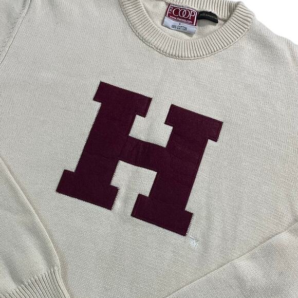 The COOP Harvard University Ivory Knit Sweater, Size S, 100% Cotton Cream - Picture 2 of 6